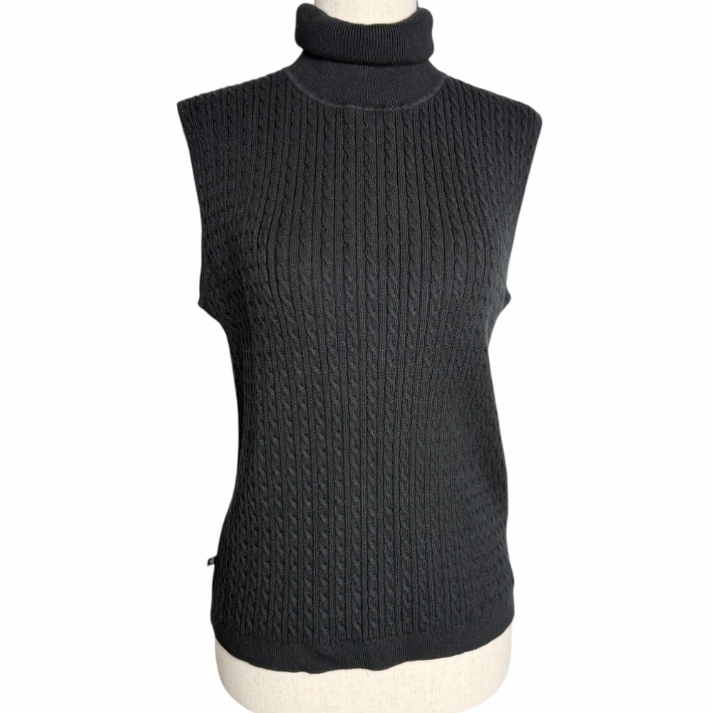 Vintage Lauren Ralph Lauren Black Cable Knit Sleeveless Turtleneck